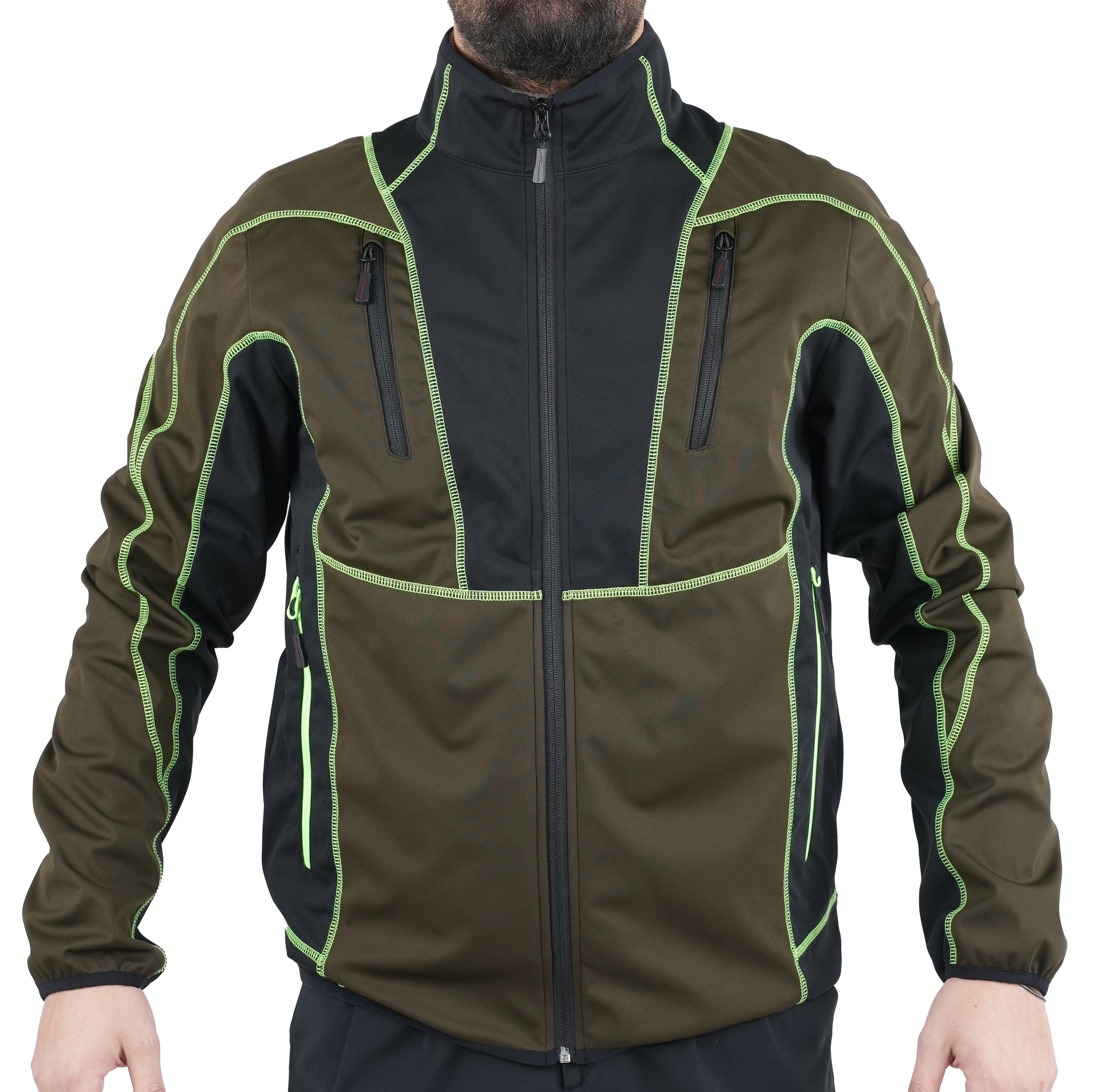 Giacca Masseria Outdoor Microshell Zip Intera 63 Verde/Arancio Fluo