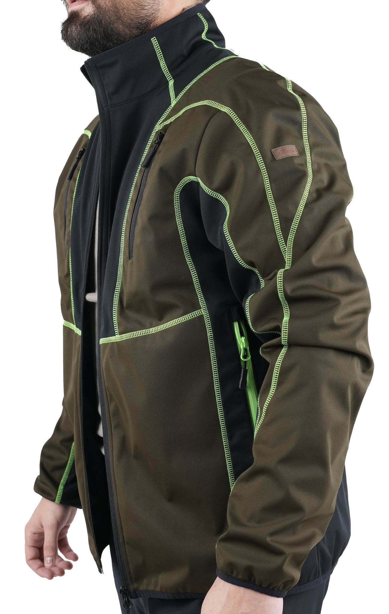 Giacca Masseria Outdoor Microshell Zip Intera 63 Verde/Arancio Fluo