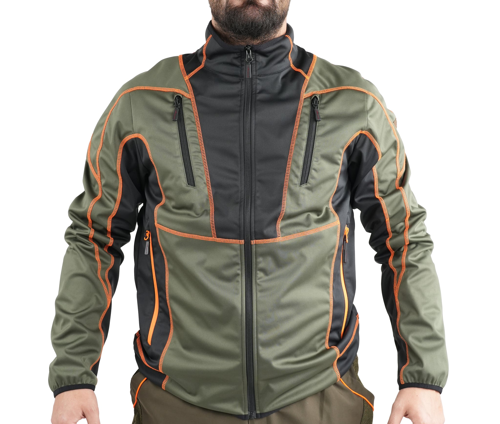 Giacca Masseria Outdoor Microshell Zip Intera 63 Verde/Arancio Fluo