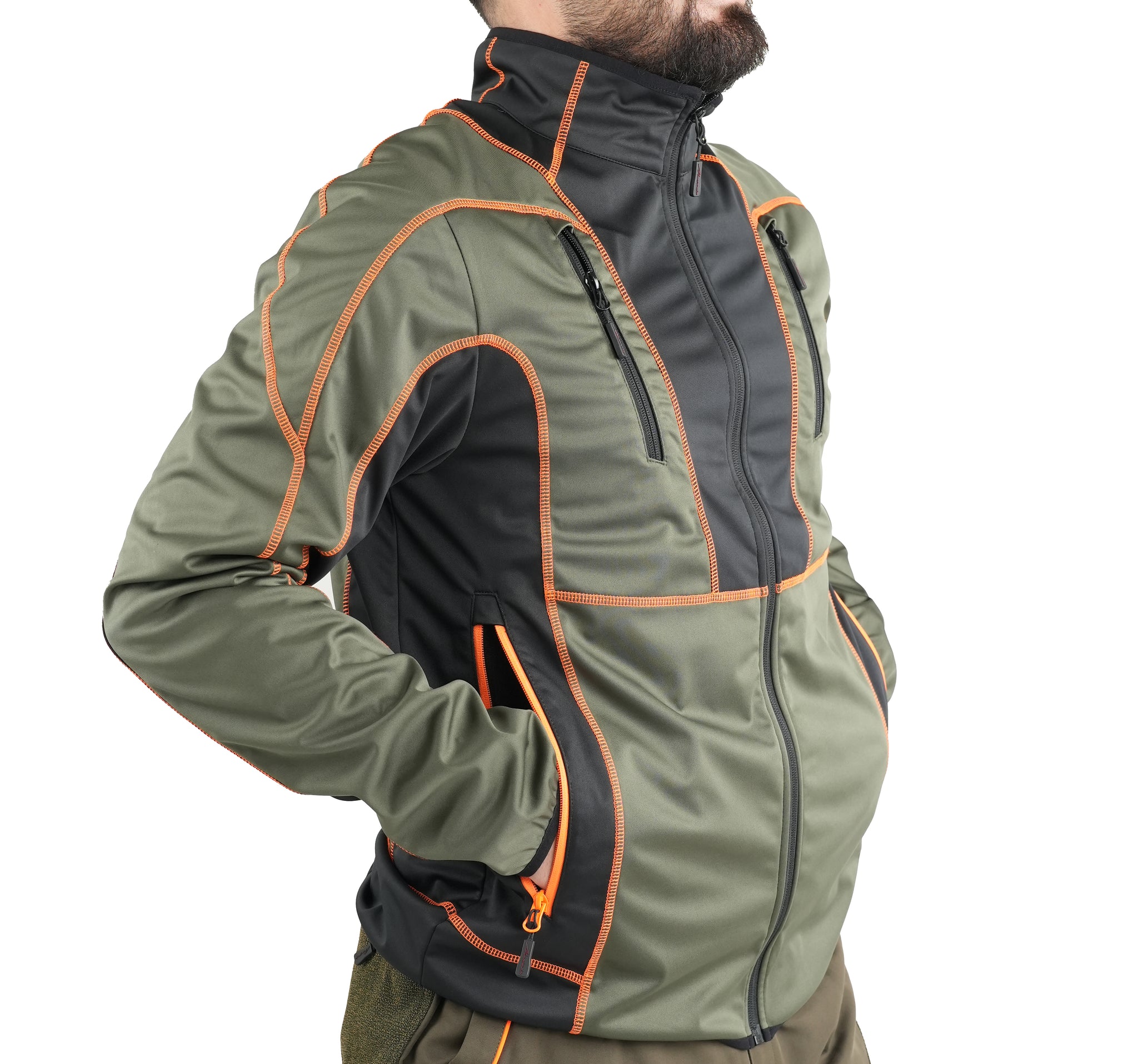 Giacca Masseria Outdoor Microshell Zip Intera 63 Verde/Arancio Fluo