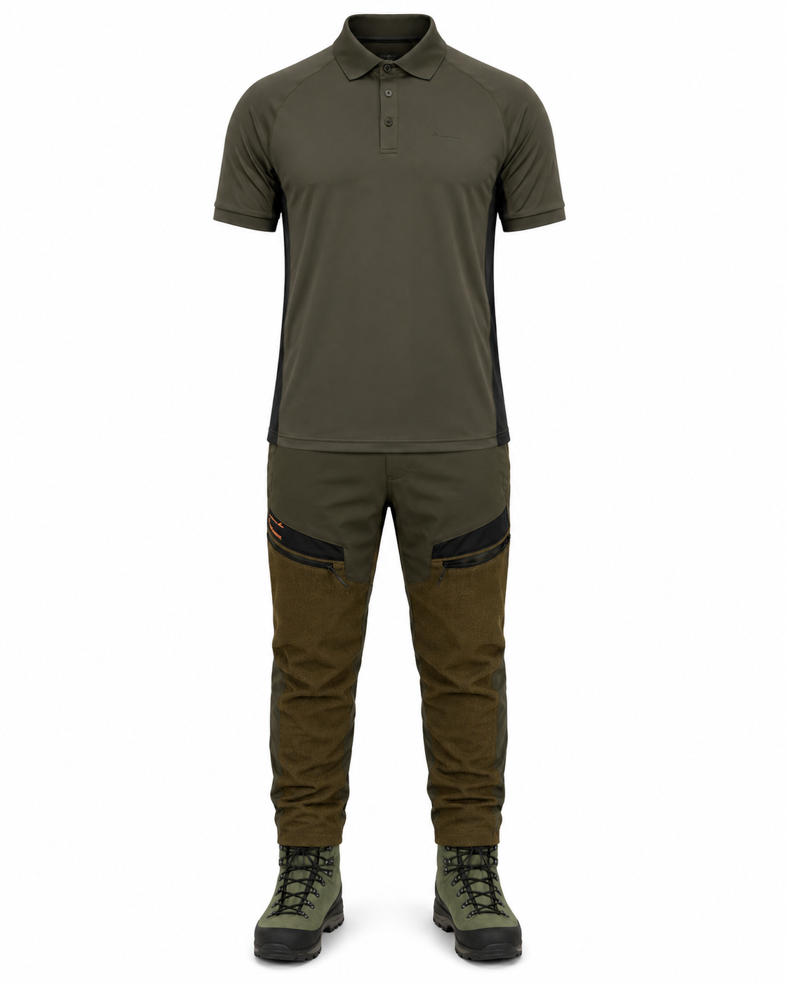 Completo da Caccia Masseria M73New + M75 - Polo + Pantalone Verde/Arancio Fluo