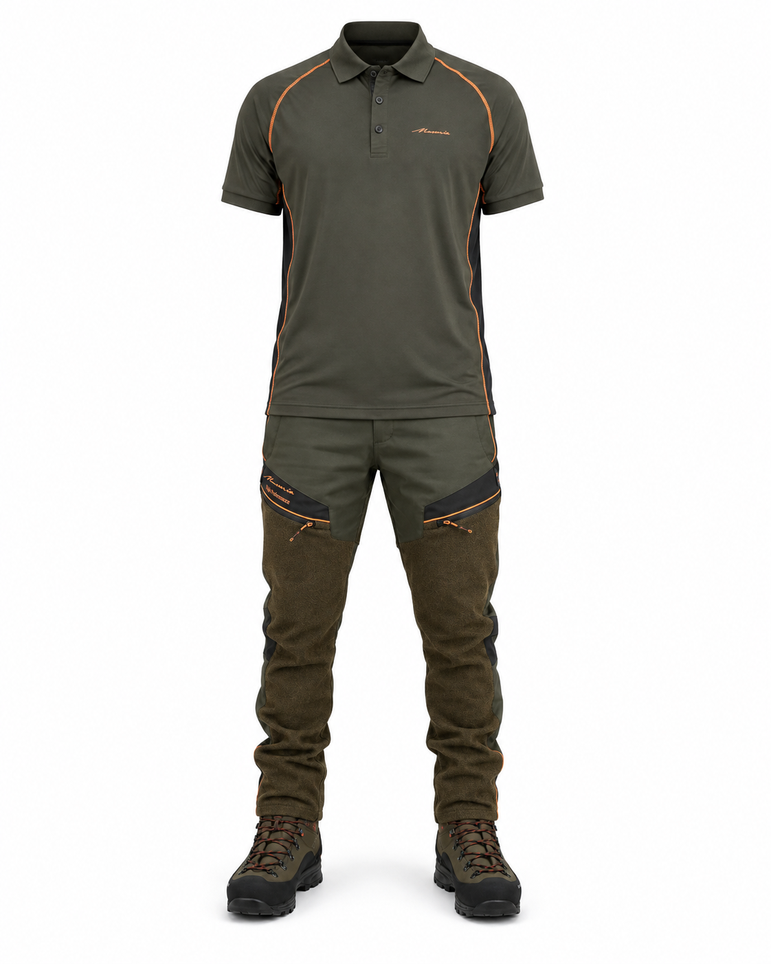 Completo da Caccia Masseria M73New + M75 - Polo + Pantalone Verde/Arancio Fluo