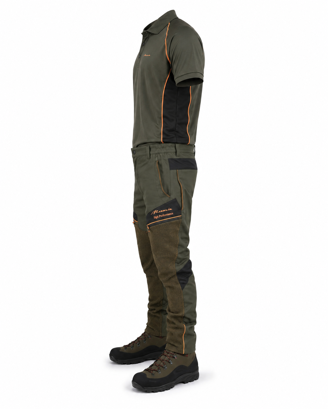 Completo da Caccia Masseria M73New + M75 - Polo + Pantalone Verde/Arancio Fluo