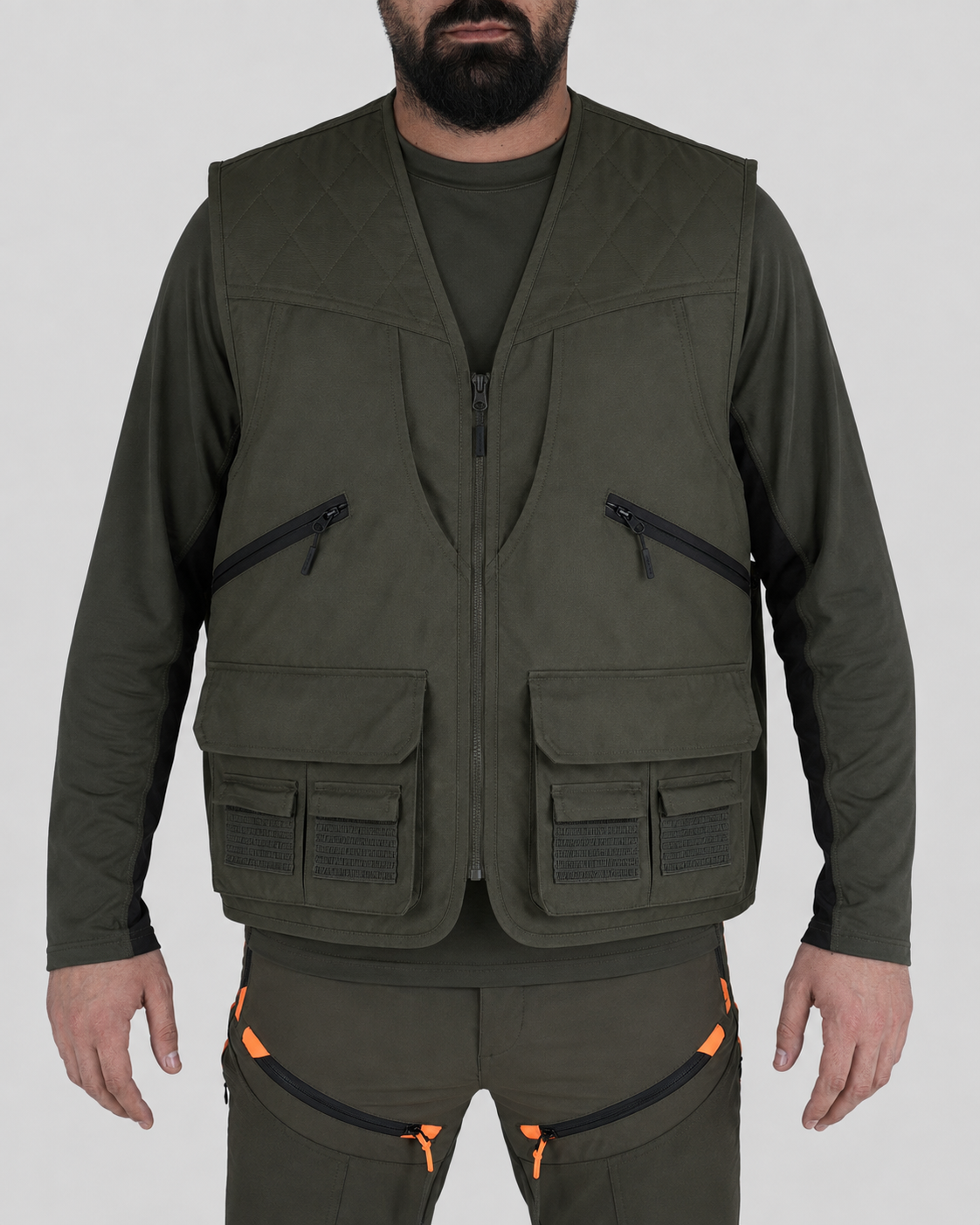 Gilet da Caccia Masseria art 14 Impermeabile Verde/Arancio Fluo