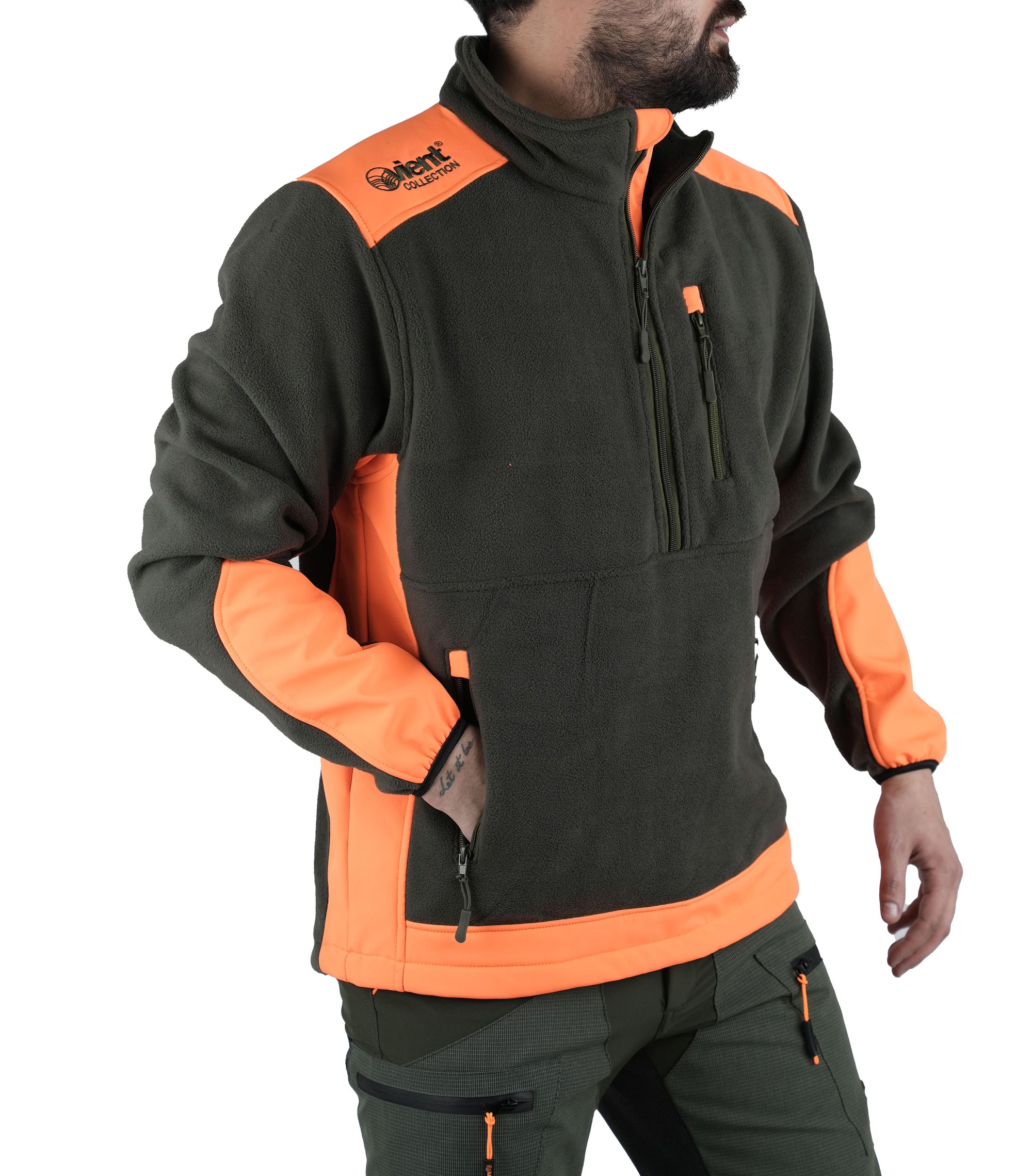 Pile Vient Mezza Zip Con Rinforzo New 12 Verde/Arancio