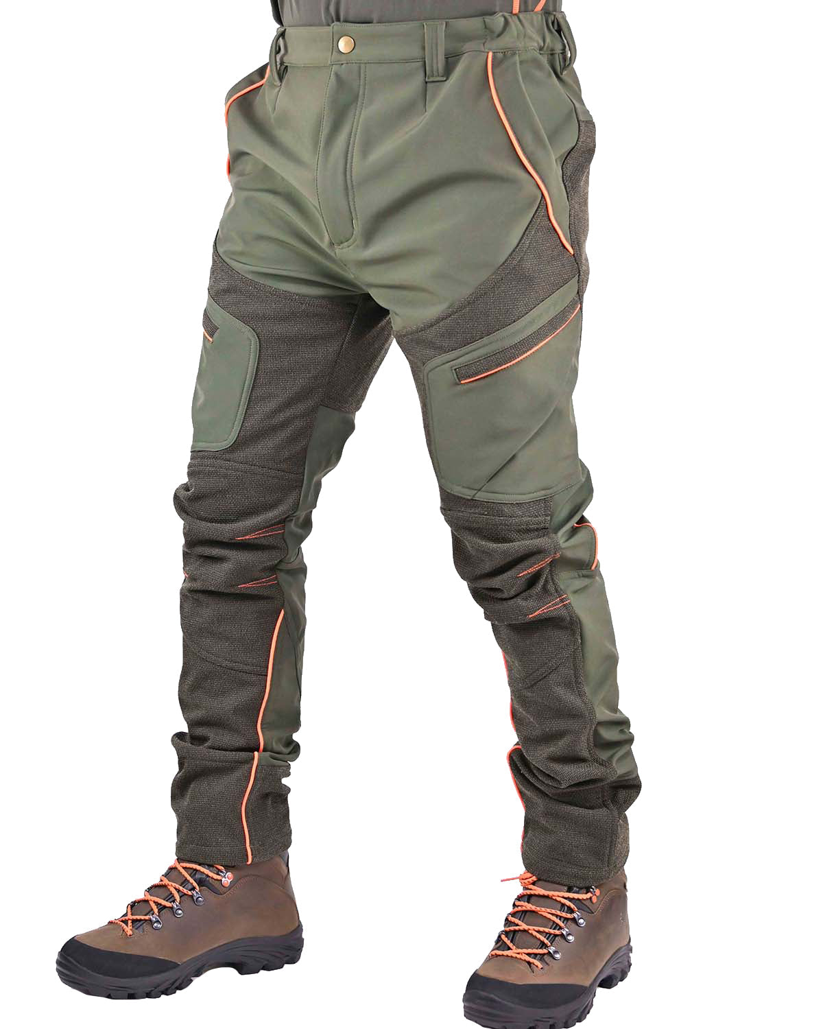 Pantalone Caccia Masseria Softshell Stretch 96 Verde Inserti Arancio